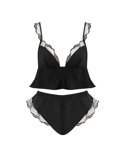 Bluebella Marabel Luxury Satin Cami And Short Set Black/sheer