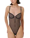 Bluebella Mina Underwire Thong Bodysuit In Black/sheer