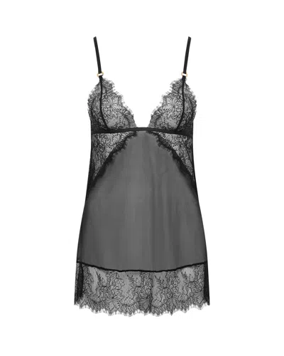 Bluebella Peony Short Chemise And Thong Set Black In Multi