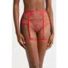 Bluebella Rosalie Embroidered Mesh Garter Belt With Thigh Straps In Red/sheer