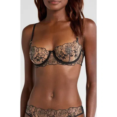 Bluebella Rosalie Embroidered Mesh Underwire Bra In Black