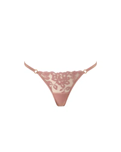 Bluebella Rosina Sheer Embroidered Thong Dusty Rose In Brown