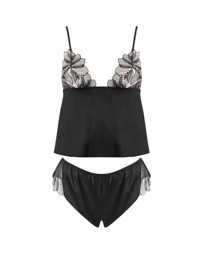 Bluebella Sadiya Satin Sheer Cami And Short Set Black
