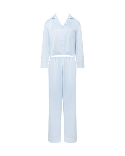 Bluebella Sara Luxury Satin Long Set Ice Water Blue/white
