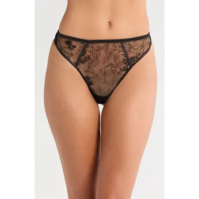 Bluebella Seraphim High Waist Embroidered Mesh Thong In Black