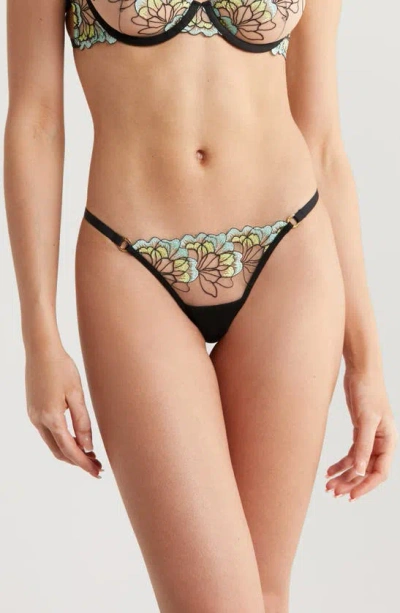 Bluebella Serena Embroidered Mesh Briefs In Mint/lemon Verbena/black/sheer