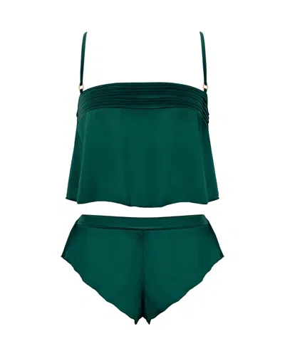 Bluebella Stephanie Luxury Satin Crop Cami And Short Set Botanical Garden Green