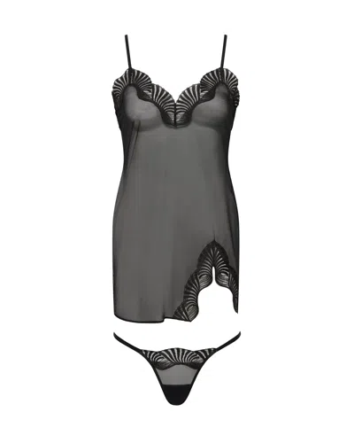 Bluebella Trista Short Chemise And Thong Set Black In Multi