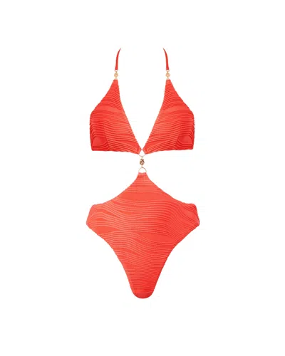 Bluebella - Us Bluebella Orta Plunge Cut-out Swimsuit Hot Coral In Orange
