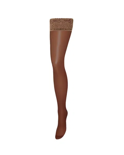 Bluebella - Us Bluebella Plain Leg/lace Top Thigh Highs Berry In Brown