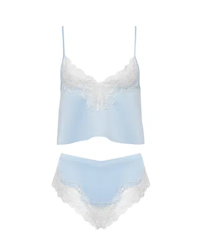 Bluebella - Us Bluebella Isabella Luxury Satin Cami And Short Set Ice Water Blue/white