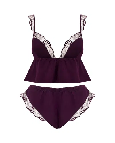 Bluebella - Us Marabel Luxury Satin Sheer Cami And Short Set Cherry In Purple