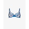 BLUEBELLA BLUEBELLA WOMEN'S EGYPTIAN BLUE/SHEER CATALINA FLORAL-EMBROIDERED LACE BRA
