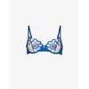 Bluebella Catalina Embroidered Mesh Underwire Bra In Egyptian Blue/sheer