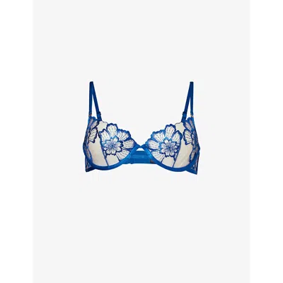 Bluebella Catalina Embroidered Mesh Underwire Bra In Egyptian Blue
