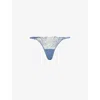 BLUEBELLA BLUEBELLA WOMEN'S HYDRANG BLUE/I WATER BLU LILLY FLORAL-EMBROIDERED LACE THONG