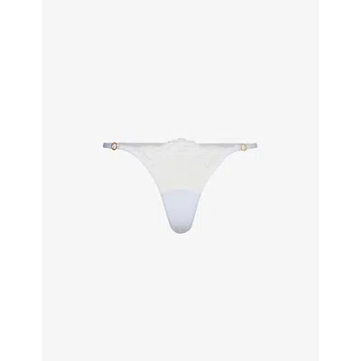 Bluebella Marisa Floral-embroidered Mid-rise Lace Thong In White/sheer