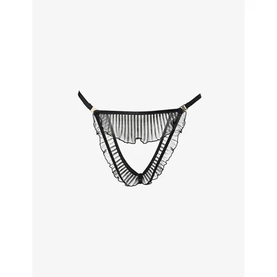 Bluebella Womens Black Matisse Open Ruffled Mesh Briefs