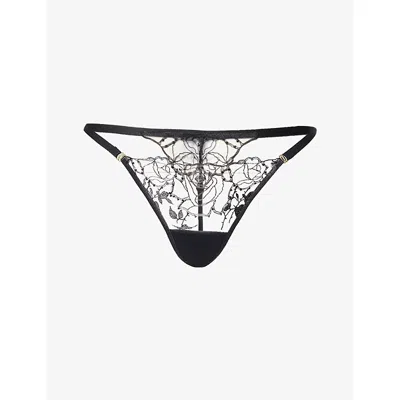 Bluebella Womens Black/ Sheer Rosalie Embroidered Lace Thong