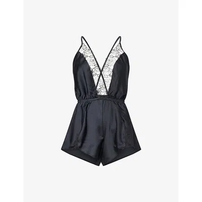 Bluebella Womens Black/ Sheer Rosalie Luxury Embroidered Woven Teddy