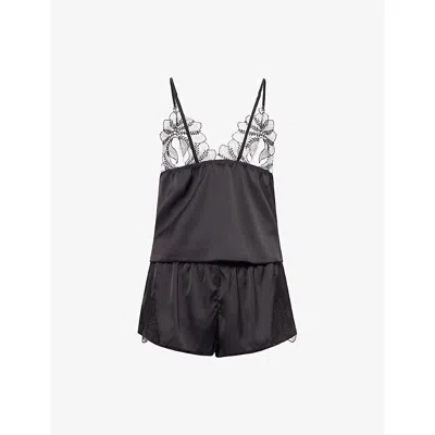 Bluebella Katerine Luxury Satin Cami And Short Set In Black/pearl/sheer
