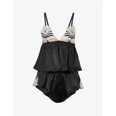 Bluebella Womens Black/pearl/sheer Katerine Luxury Satin Cami And Short Set