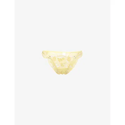 Bluebella Womens Gabriella Mid-rise Stretch-lace Briefs Blazing Yellow