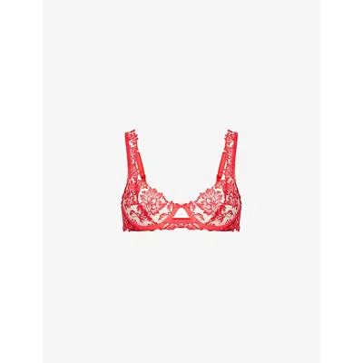 Bluebella Womens  Samara Underwired Floral Lace Bra In Red/sheer