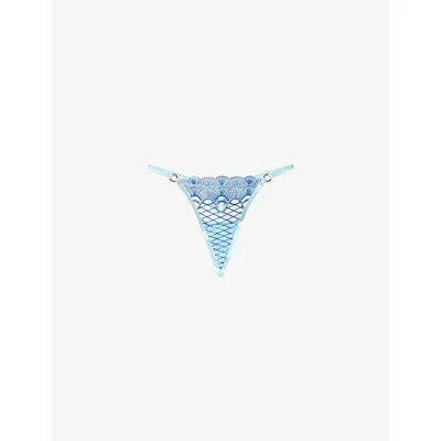 Bluebella Womens Egyptian Blue Elina Embroidered Mesh Thong