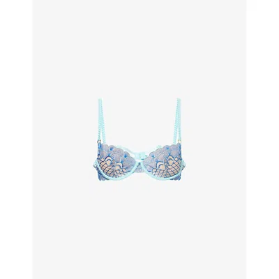 Bluebella Womens Egyptian Blue Elina Embroidered Wired Mesh Bra