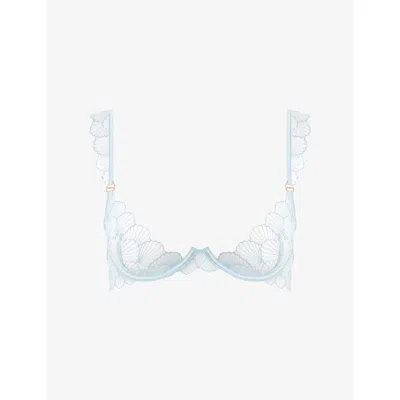 Bluebella Womens Ice Water Blue Vermont Wired Sheer Embroidered-lace Bra 34dd