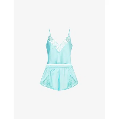 Bluebella Womens Island Paradise Blue Leonora Luxury Lace-trim Satin Pyjamas