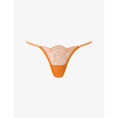 Bluebella Womens Orange Peel/sheer Leliana Sheer String Lace Thong