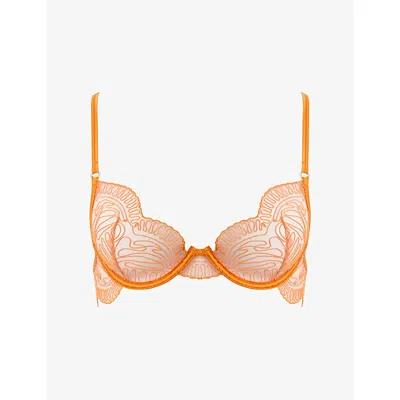 Bluebella Womens Orange Peel/sheer Leliana Wired Embroidered Plunge Bra 32dd