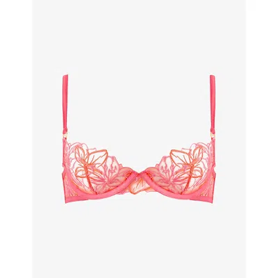 Bluebella Womens Pink Lemonade/cantaloupe Lilly Wired Floral Lace Bra In Red