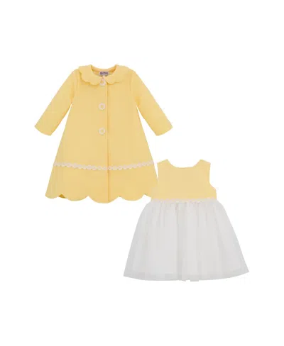 Blueberi Boulevard Baby Girls 2-piece Daisy Embroidered Swing Coat Dress Set In Yellow