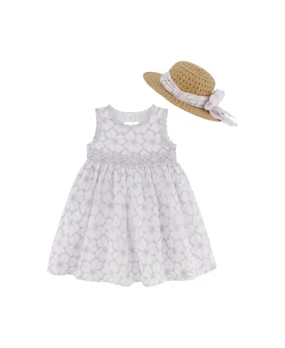 Blueberi Boulevard Baby Girls 2-piece Fit And Flare Back Cutout Dress And Sunhat Set In White