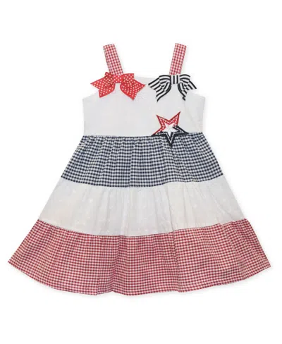 Blueberi Boulevard Baby Girls Americana Tiered Seersucker Dress With Bows In White