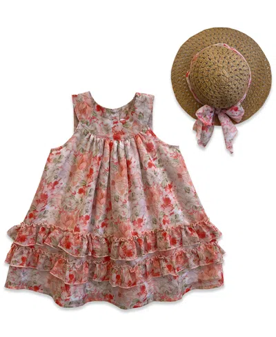 Blueberi Boulevard Baby Girls' Chiffon Sleeveless Dress With Hat In Multi