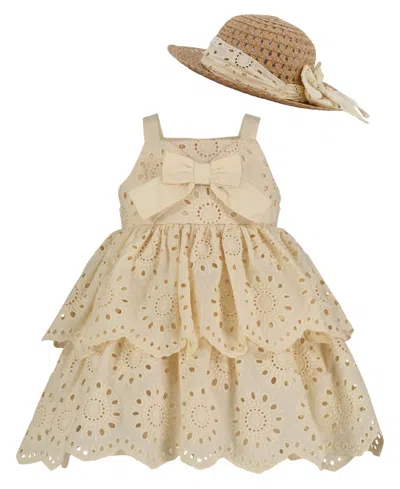 Blueberi Boulevard Baby Girls' Eyelet Sundress And Hat In Brown