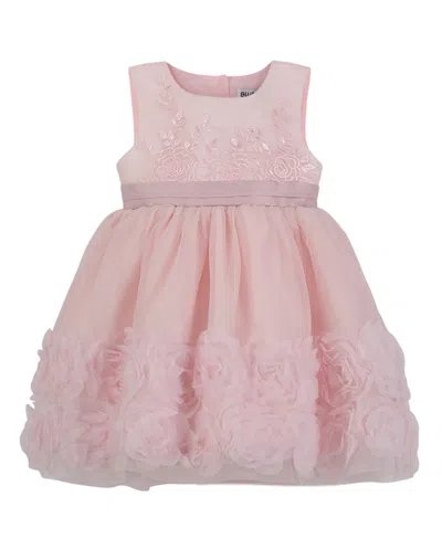 Blueberi Boulevard Baby Girls Fit-and-flare Embroidered Dress With Rosettes In Pink