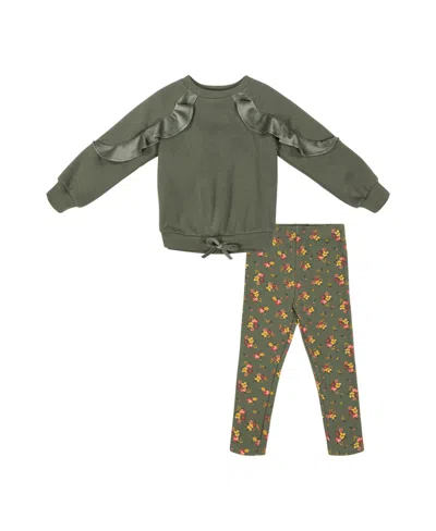 Blueberi Boulevard Baby Girls Long Sleeve Top And Leggings Set In Olive