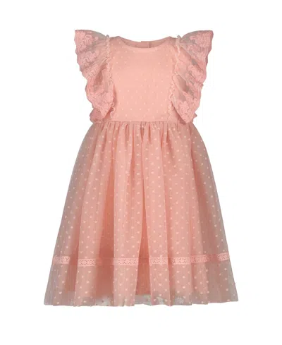 Blueberi Boulevard Baby Girls Ruffle-trim Pin Dot Tulle Dress In Dusty Rose