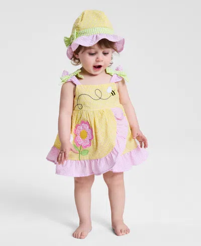 Blueberi Boulevard Baby Girls Seersucker Sunsuit Dress & Hat, 2 Piece Set