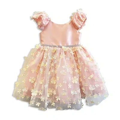 Blueberi Boulevard Baby Girls Short Sleeve Puffed A-line Dress In Brown