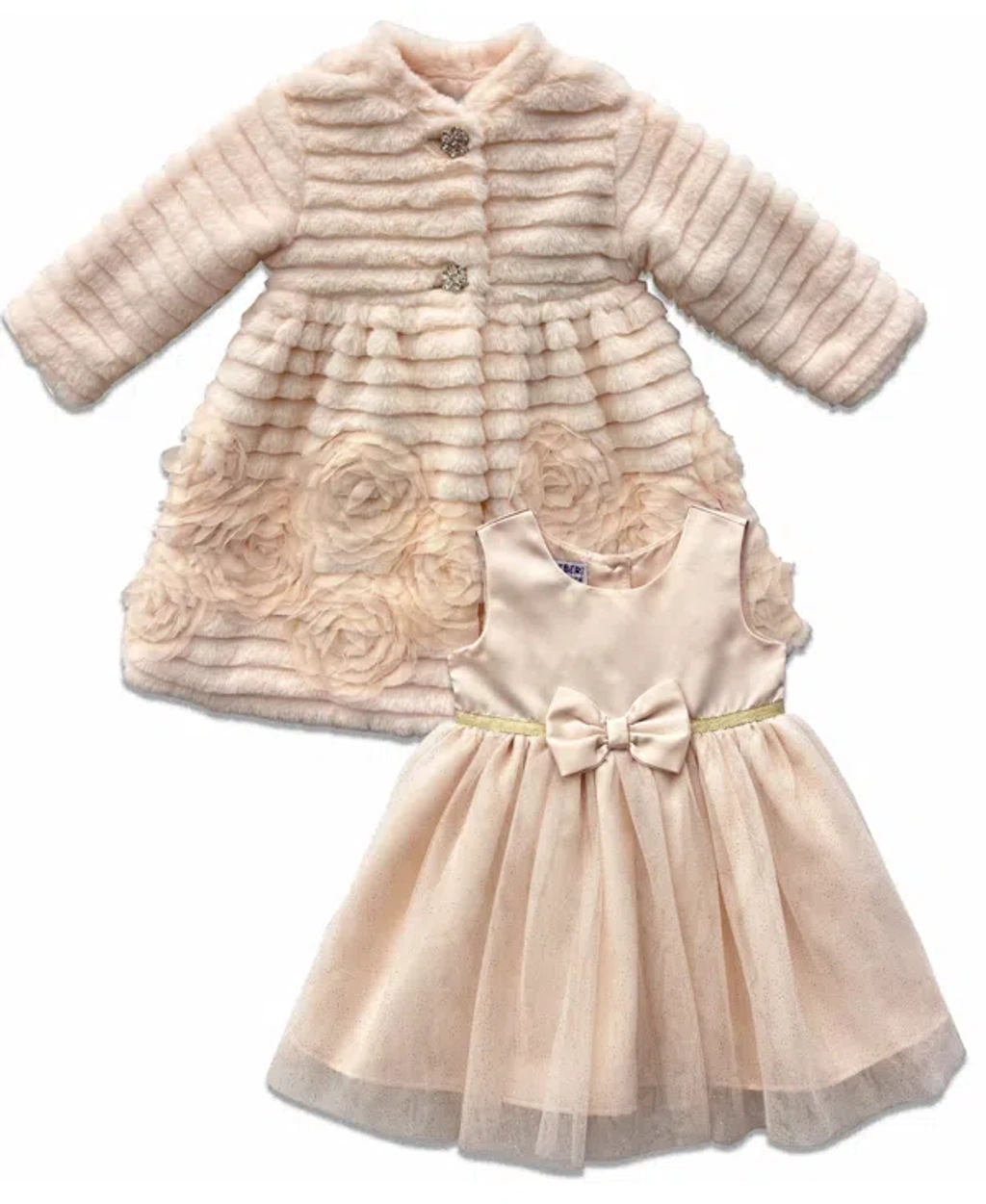 Blueberi Boulevard Baby Girls Sparkling Tulle Dress Rosette Applique Coat,  2-piece Set In Cream | ModeSens
