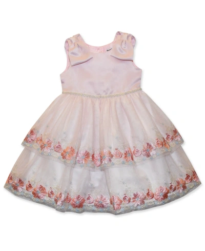 Blueberi Boulevard Baby Girls Tiered Embroidery Dress In Light Mauve Pink