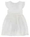 BLUEBERI BOULEVARD BABY GIRLS WHITE EMBROIDERED FLUTTER SLEEVE FIT-AND-FLARE DRESS