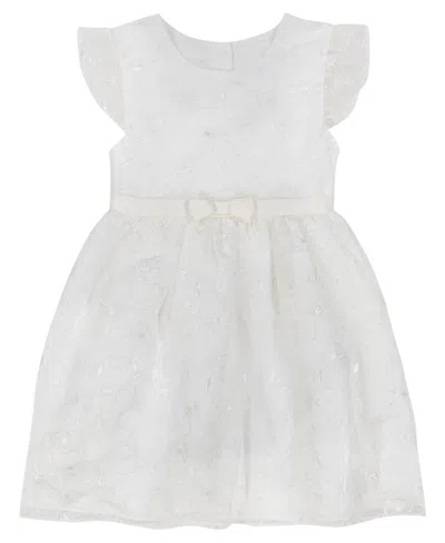 Blueberi Boulevard Baby Girls White Embroidered Flutter Sleeve Fit-and-flare Dress