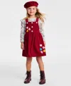 Blueberi Boulevard Girls 2t-6x 2-piece Button Floral Corduroy Top And Jumper Set In Red
